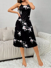 Women's Floral Print Spaghetti Strap Night Dress Womens Lingerie - Nimall