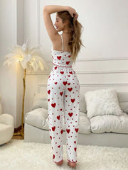 Women's Heart Print Long Pants And Cami Pajama Set Womens Lingerie - Nimall