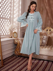 Women's Long Lace Nightgown With Bow And Puffy Ruffles Womens Lingerie - Nimall