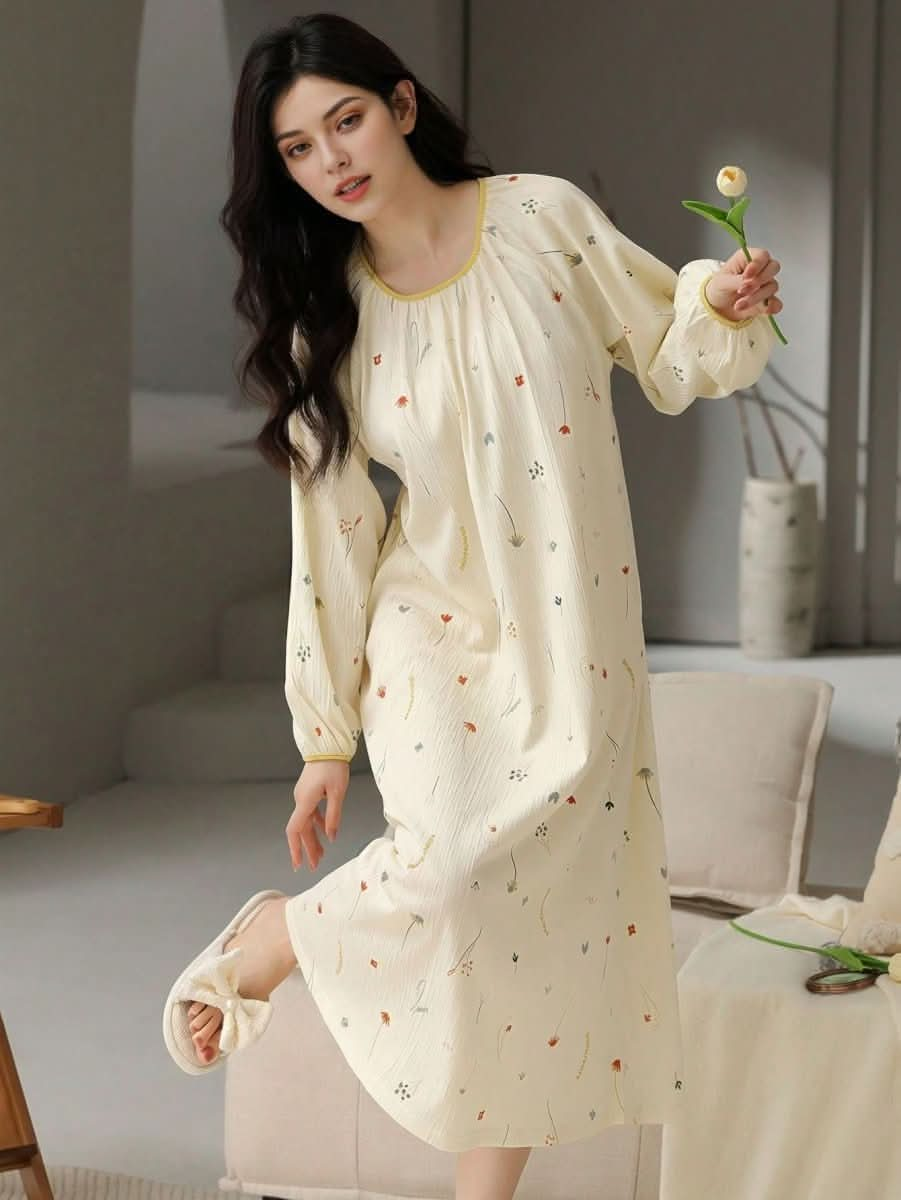 Women's Long Sleeve Simple Casual Pajama Dress Womens Lingerie - Nimall