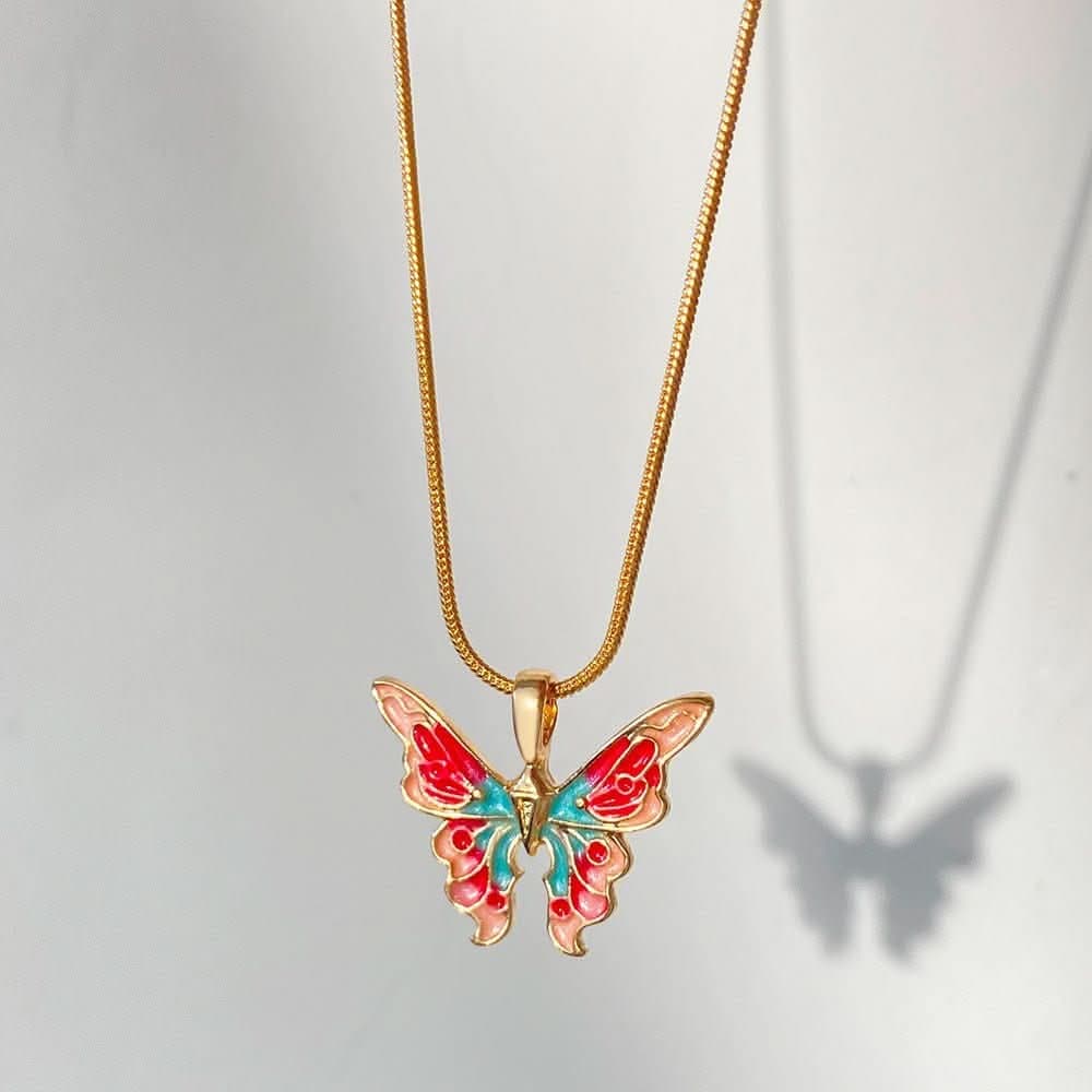 Women's necklace rainbow dream color dripping butterfly girlfriend collarbone chain - Nimall