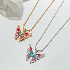 Women's necklace rainbow dream color dripping butterfly girlfriend collarbone chain - Nimall