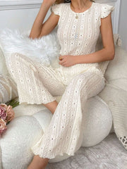 Women's Pajama Set with Lace Back Tie - Up Strap Womens Lingerie - Nimall