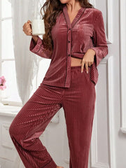 Women's Red Velvet Pajama Set Jacket And Pants Womens Lingerie - Nimall