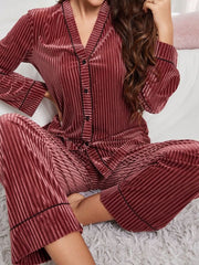 Women's Red Velvet Pajama Set Jacket And Pants Womens Lingerie - Nimall