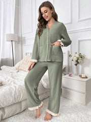 Women's Ruffle Hem Patchwork Pajama Set Womens Lingerie - Nimall