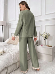 Women's Ruffle Hem Patchwork Pajama Set Womens Lingerie - Nimall