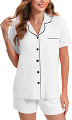 Women's Short Sleeve Soft Button Pajama Set AL136 - Nimall