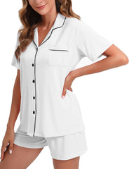 Women's Short Sleeve Soft Button Pajama Set AL136 - Nimall