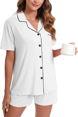 Women's Short Sleeve Soft Button Pajama Set AL136 - Nimall