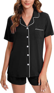 Women's Short Sleeve Soft Button Pajama Set AL136 - Nimall