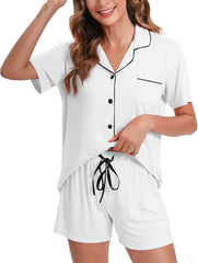 Women's Short Sleeve Soft Button Pajama Set AL136 - Nimall