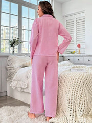 Women's Striped Button Front Long 2 Piece Home Pajama Set Womens Lingerie - Nimall