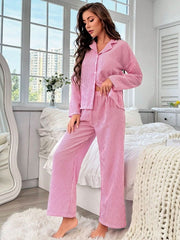 Women's Striped Button Front Long 2 Piece Home Pajama Set Womens Lingerie - Nimall