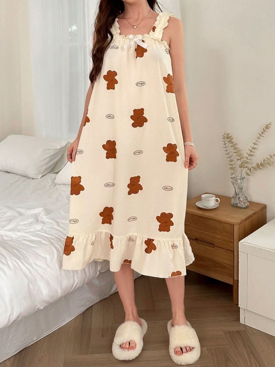 Women's Teddy Bear Bow Nightgown Womens Lingerie - Nimall