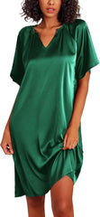 Women's V - neck Short Sleeve Satin Nightgown AL133 - Nimall