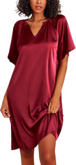 Women's V - neck Short Sleeve Satin Nightgown AL133 - Nimall