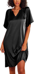 Women's V - neck Short Sleeve Satin Nightgown AL133 - Nimall