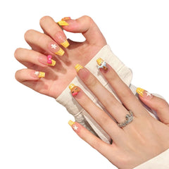 Yellow French Checkered Butter Cat Wearing Nail Art Summer Sweet Cute Girl Heart Handmade Nail Art - Nimall