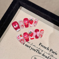 [Yihe Parent - Child] Handmade Wear Nail Cute Oil Sweetheart Strawberry Bear Nail Patch Finished Product - Nimall