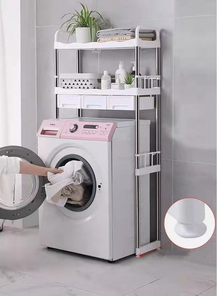 Washing machine storage rack with drawers, white,  NH011 AL166 - Nimall