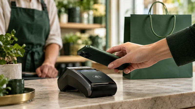 Illustrative mobile payment at a merchant terminal